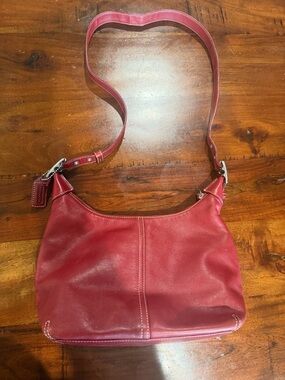Coach Red Leather Shoulder Bag with Adjustable Strap